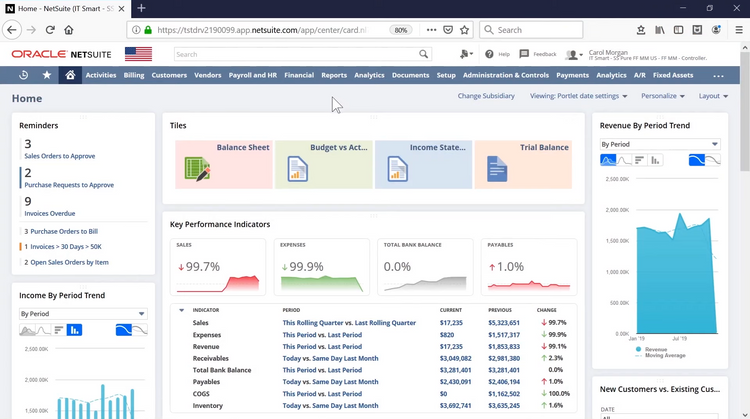 ERP Benefits NetSuite Home Screen